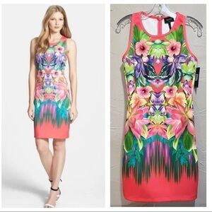 $225 NWT Laundry Shelli Segal Sz M Pink Floral Tropical Print Scuba Dress NEW